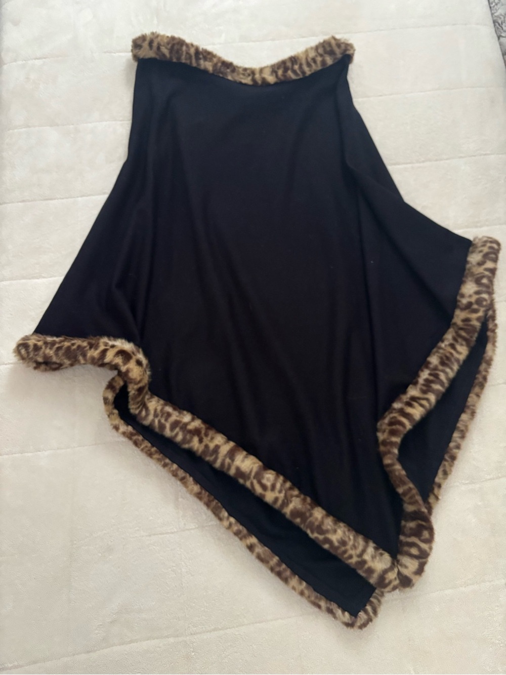 NWT INC International Concepts Black Poncho with Faux Fur Leopard Trim